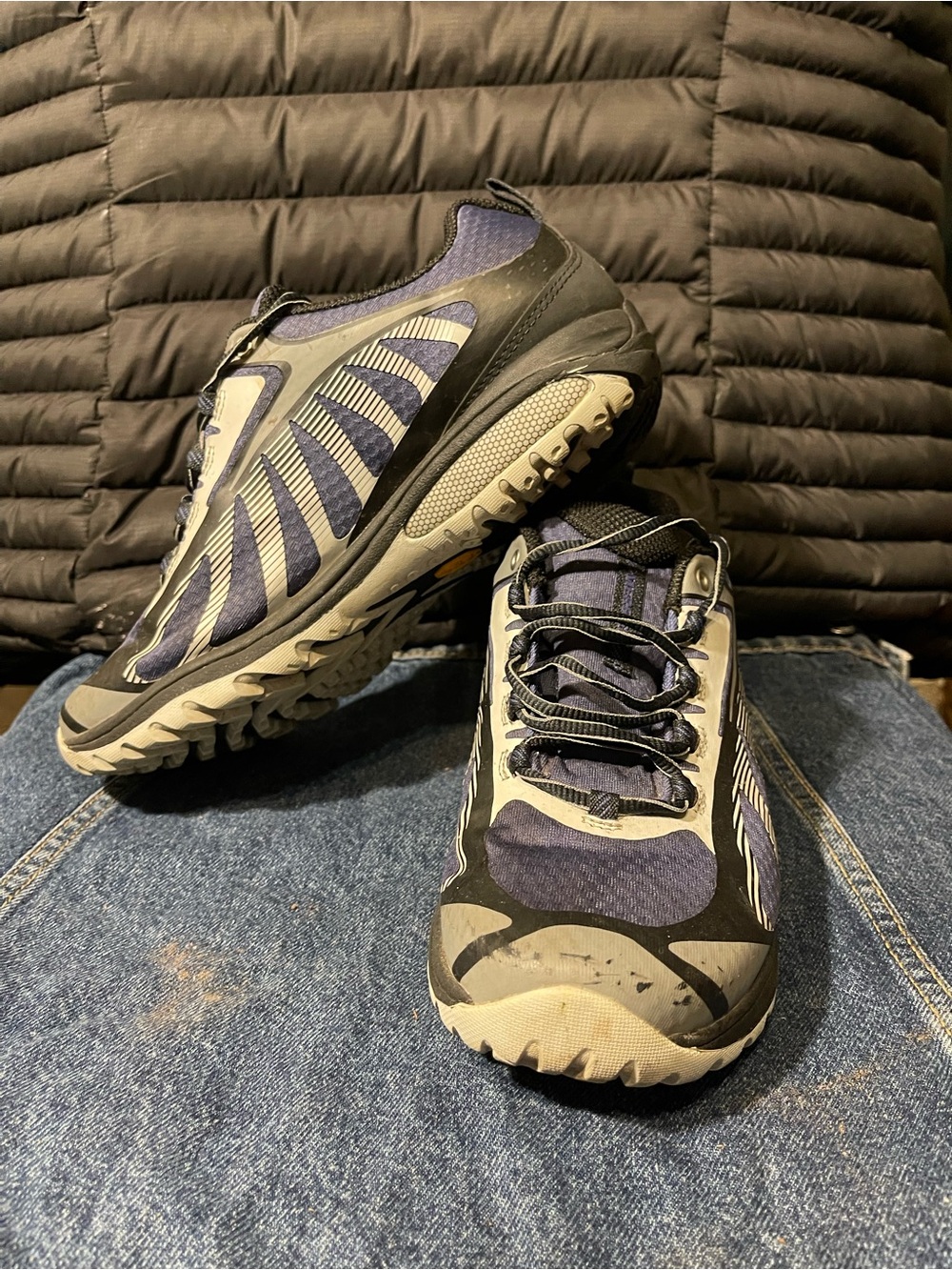 Merrell Vibram Sole Trail Running Hiking Shoes Lace Up Blue Gray Women Size 8